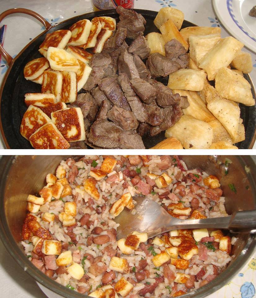 Baião de dois com carne de sol, aipim e queijo coalho frio