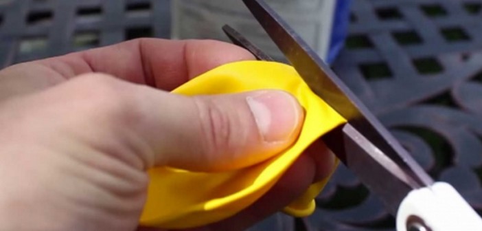 No início ela corta a parte superior de um balão por uma razão incrível. Eu quero uma dúzia!