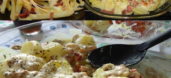 Batatas gratinadas com bacon