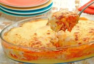 Lasanha de linguiça e polenta