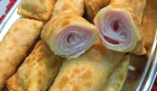 Rolinho de pastel com presunto e mussarela