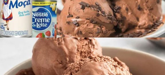 Sorvete 5 latas, um sorvete de chocolate caseiro maravilhoso feito no liquidificador